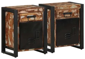 Comodini 2 Pz Multicolore İn Legno Massello Di Mango Grezzo /
