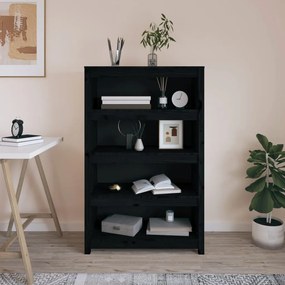 Libreria Nera 80x35x126 Cm İn Legno Massello Di Pino /