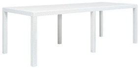 Tavolo da giardino bianco 220x90x72 cm in plastica stile rattan