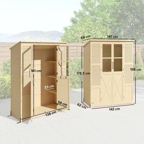 Armadio da Giardino Walk-in 147x68x198 cm con Pavimento e 4 Finestre in Legno di Abete...