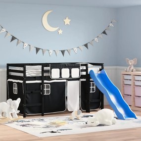 Letto A Soppalco Bambini Con Tende Bianco E Nero 90x190 Cm Pino /