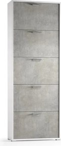 Scarpiera TERRANEO 5 ante apertura a ribalta, L 67 x H 184 x P 18 cm 15 paia, bianco e grigio cemento