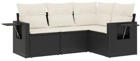 Set Divani da Giardino 4 pz con Cuscini Nero in Polyrattan