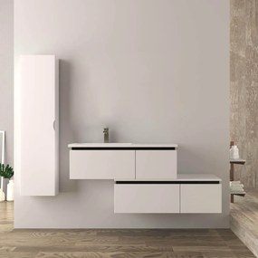 Mobile bagno sfalsato 140 cm sospeso bianco lucido Mod. Slide