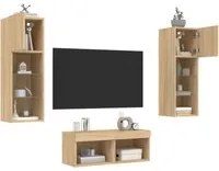 Mobili TV a Muro 4pz con Luci LED Rovere Sonoma 3216578