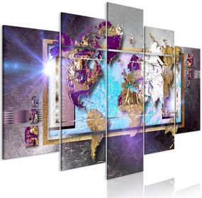 Quadro Abstract Map (5 Parts) Wide  Colore Viola, Dimensioni e Misure 100x50