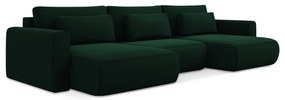 Divano angolare verde allungabile/con contenitore (a U) con rivestimento in velluto Kapua – Makamii