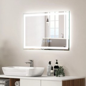Costway Specchio da bagno a LED con luminosità regolabile senza interruzioni, Specchio rettangolare montato a parete 2 Dimenisoni