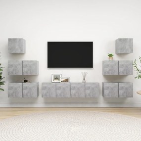Set Di Mobili Porta Tv 8 Pz Grigio Cemento İn Legno Multistrato /