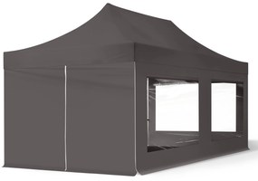 TOOLPORT 3x6m gazebo pieghevole con laterali (finestre panoramiche), ECONOMY acciaio, grigio scuro - (59052)