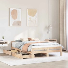 Letto Senza Materasso 140x190 Cm İn Legno Massello Di Pino /