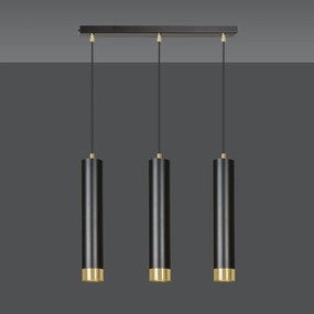 Lampadario 3 Luci Brunilde In Acciaio Nero E Tubolari In Nero E Oro
