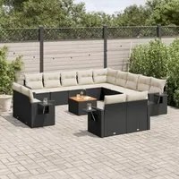 Set Divani da Giardino 14pz con Cuscini in Polyrattan Nero 3257169