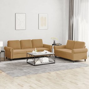 Set Di Divani 2 Pz Con Cuscini Marrone İn Velluto /
