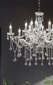 Lampadario damasco 6 luci cristallo  e cromo attacco e14 d.75cm