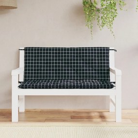 Cuscini Panca Da Giardino 2pz A Quadri Nero 120x50x7 Cm Tessuto /