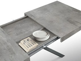 Tavolo FORTE DEI MARMI in legno, finitura grigio cemento e gambe incrociate in metallo antracite, allungabile 95&#215;90 cm &#8211; 145 x 90 cm