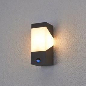 Lucande applique da esterno Kiran, sensore, grigio, IP44, E27