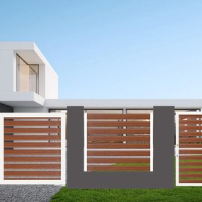 Cancello automatico battente ALBA Maia120-40 in alluminio, apertura centrale, L 350 x H 190 cm, di colore rovere dorato