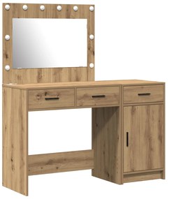 Set da toeletta a 2 pezzi con led in legno ingegnerizzato quercia artigianale