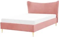 Letto in velluto rosa con struttura 140 x 200 cm gambe imbottite oro testiera stile glamour moderno