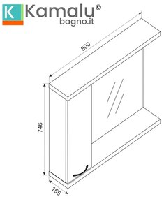 Kamalu - Specchio bagno contenitore  80 cm bicolore bianco e legno chiaro | LAC-ESTIA-80