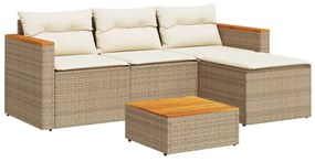 Set divano da giardino 3 pz con cuscini beige in polyrattan