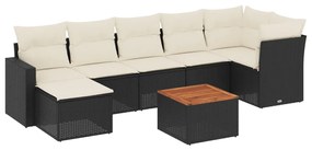 Set divani da giardino con cuscini 8 pz nero in polyrattan