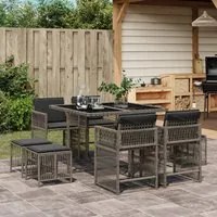 Set da Pranzo da Giardino 9 pz con Cuscini in Polyrattan Grigio 3211676