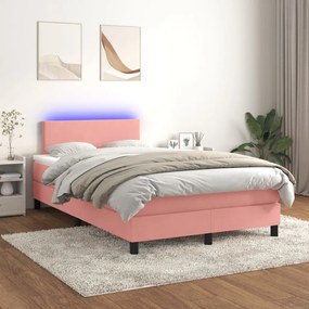 Letto a Molle con Materasso e LED Rosa 120x190 cm in Velluto