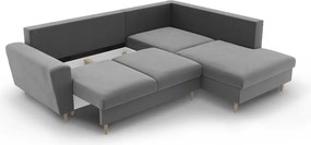 Divano angolare grigio chiaro allungabile e con contenitore (con penisola a destra/a L) con rivestimento in velluto Kyoto – Cosmopolitan Design