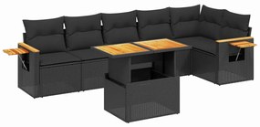 Set divani da giardino con cuscini 7pz nero polyrattan