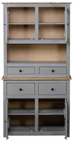 Credenza grigia 93x40,5x180 cm in legno massello di pino panama