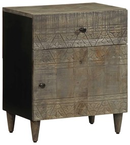 Comodino Grigio Chiaro 50x33x60 Cm İn Legno Massello Di Mango /