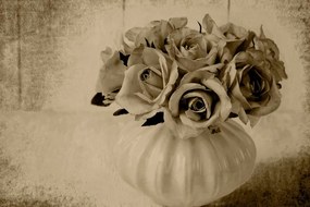 Quadro su tela – Rose nel vaso in versione seppia