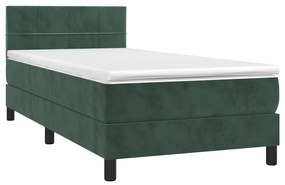 Letto a molle con materasso e led verde scuro 90x200cm velluto