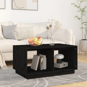 Tavolino da salotto nero 80x50x40 cm legno massello di pino