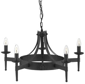 Lampadario Industrial-Nordico Cartwheel Ii Ferro Nero 5 Luci E14