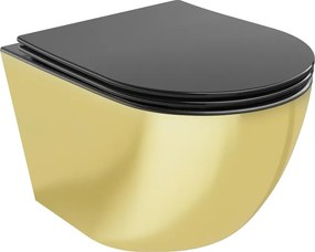 Mexen Lena vaso wc Rimless con sedile a chiusura rallentata slim, duroplast, nero opaco/oro - 30224076