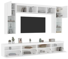 Set mobili tv a muro 8 pz con luci led bianco