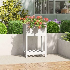 Fioriera Con Mensola Bianca 54x34,5x81cm Legno Massello Di Pino /