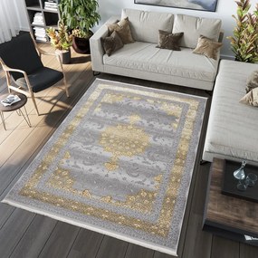 Esclusivo tappeto grigio con motivo orientale dorato Larghezza: 200 cm | Lunghezza: 300 cm