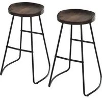 Set 2 Sgabelli da Bar Alti in Acciaio e Legno 49,5x44x71 cm Marrone Scuro