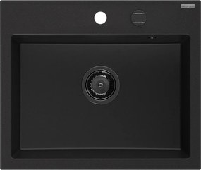 Mexen Oscar lavello in granito 1 vasca 580 x 490 mm, nero, sifone nero - 6519581000-77-B