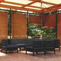 Set Divani da Giardino 9 pz con Cuscini Neri Massello di Pino 3096747