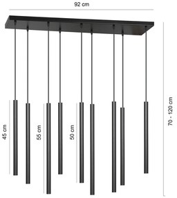 Lampadario 9 Luci Moderno Shu Acciaio Nero E Paralumi A Cilindri Sottili