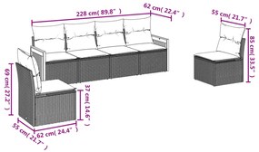 Set divano da giardino 6 pz con cuscini beige in polyrattan