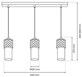 Lampadario a sospensione con filo GLAM 3xE27/60W/230V