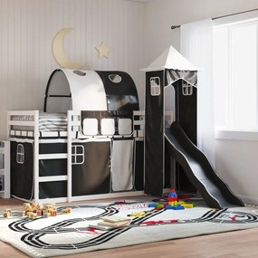 Letto A Castello Con Scivolo E Tende Bianco E Nero 90x200 Cm /