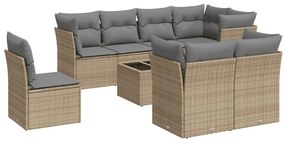 Set divano da giardino 9 pz con cuscini beige in polyrattan